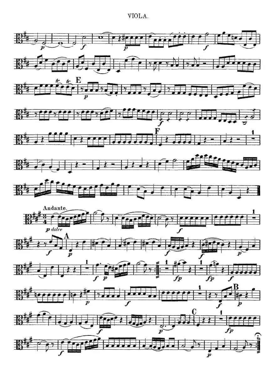 Mozart《Quartet No.2 in D Major,K.155》（Viola分谱）