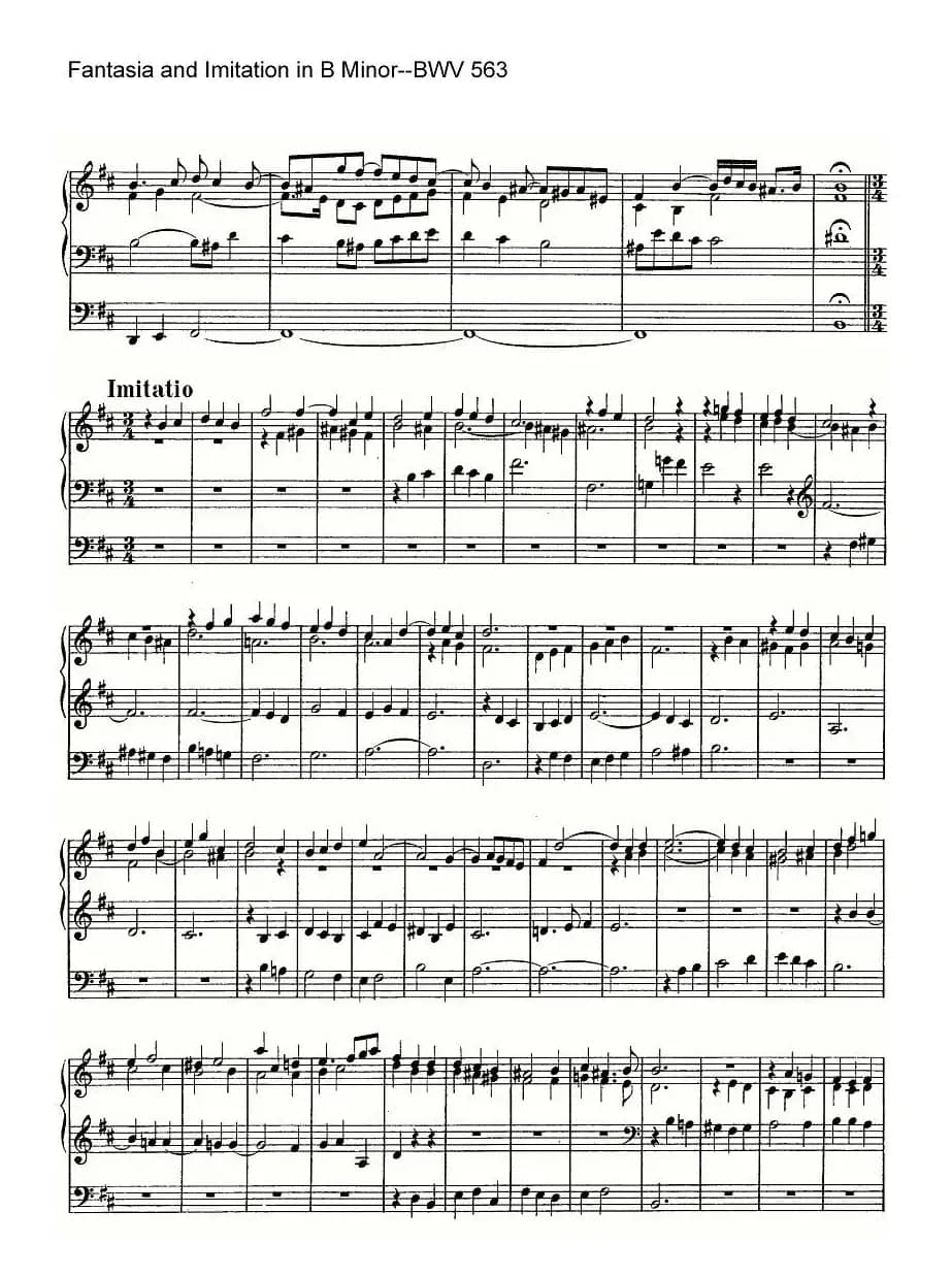 Fantasia and Imitation in B Minor--BWV 563（管风琴谱）
