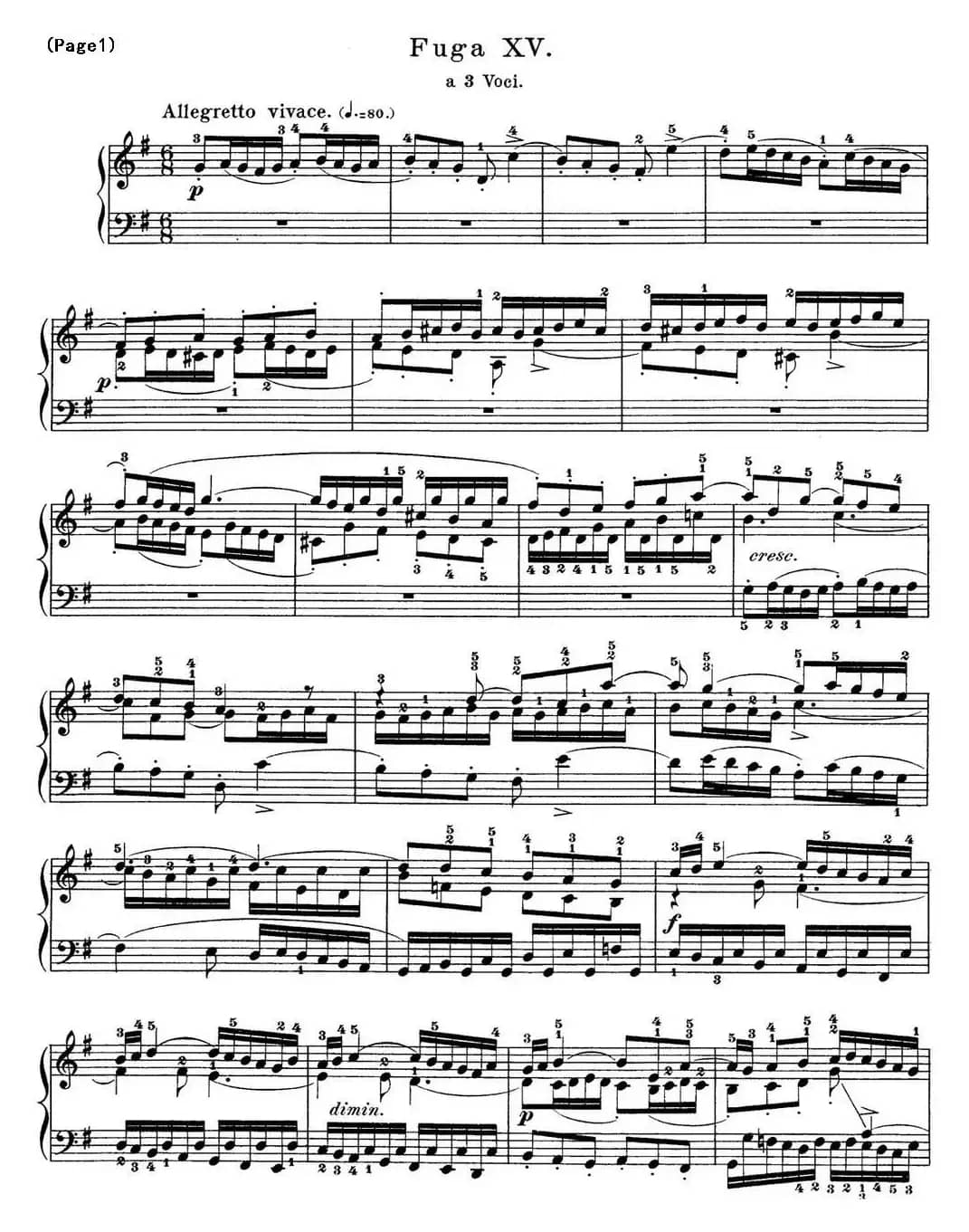 巴赫《平均律钢琴曲集·第一卷》之赋格曲（NO.15）