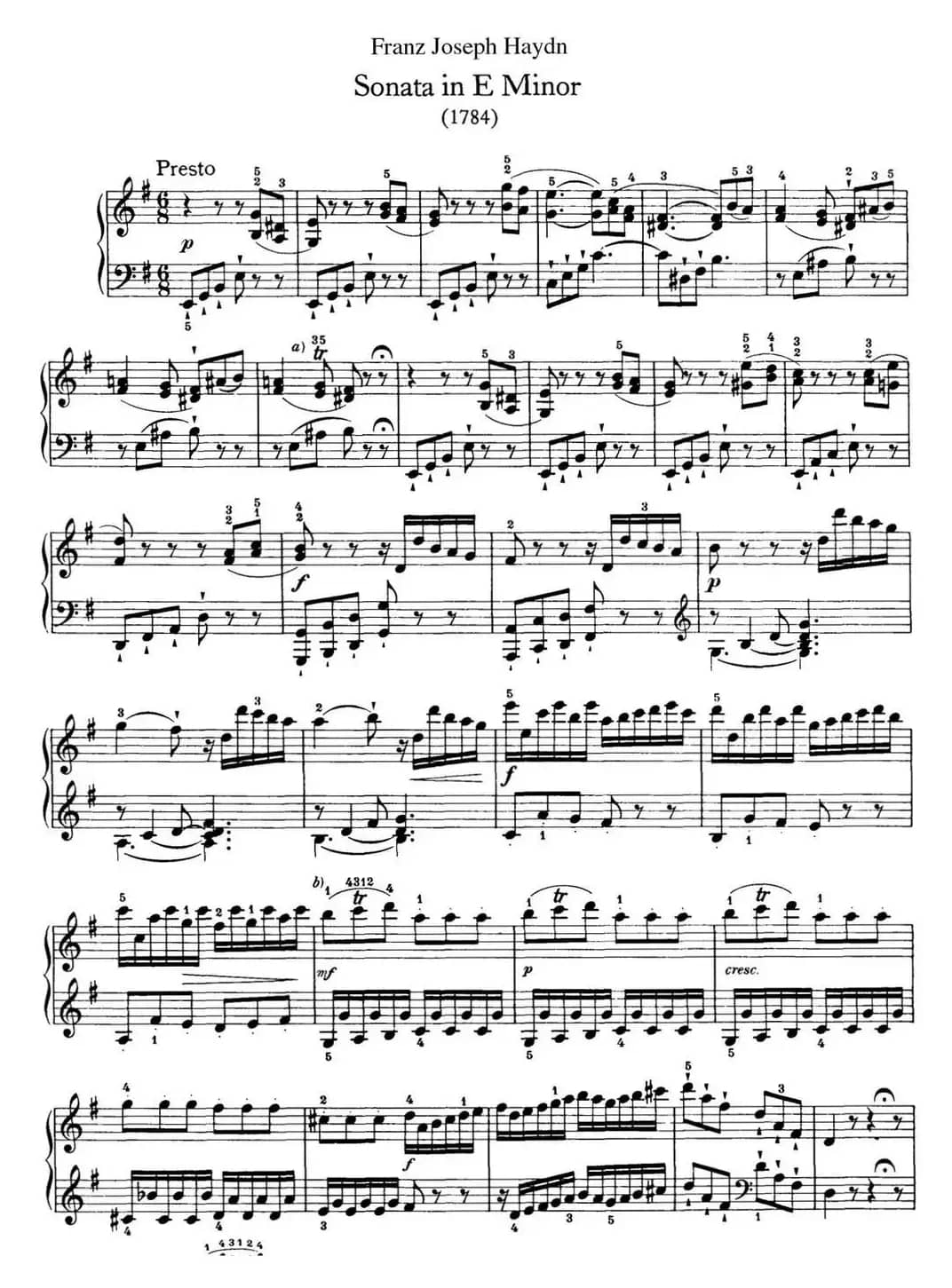 海顿 钢琴奏鸣曲 Hob XVI 34 in E minor