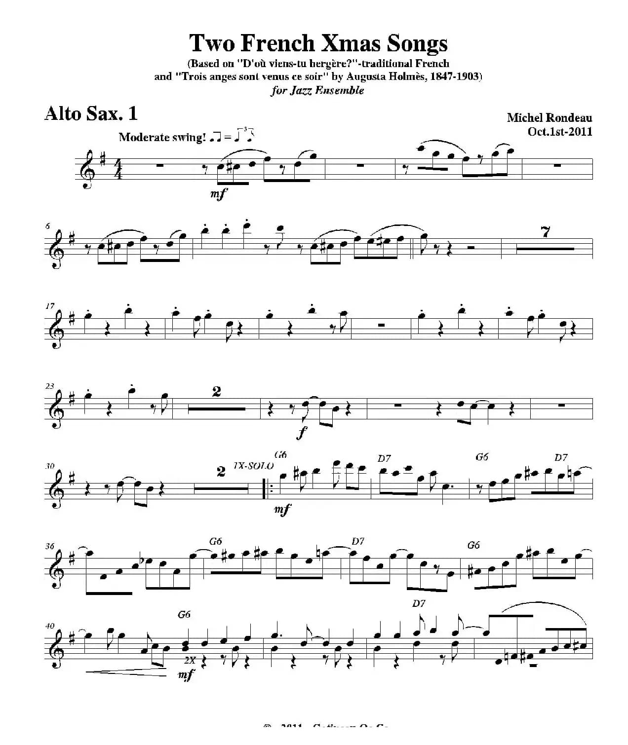 Two French Xmas Songs（第一中音萨克斯分谱）