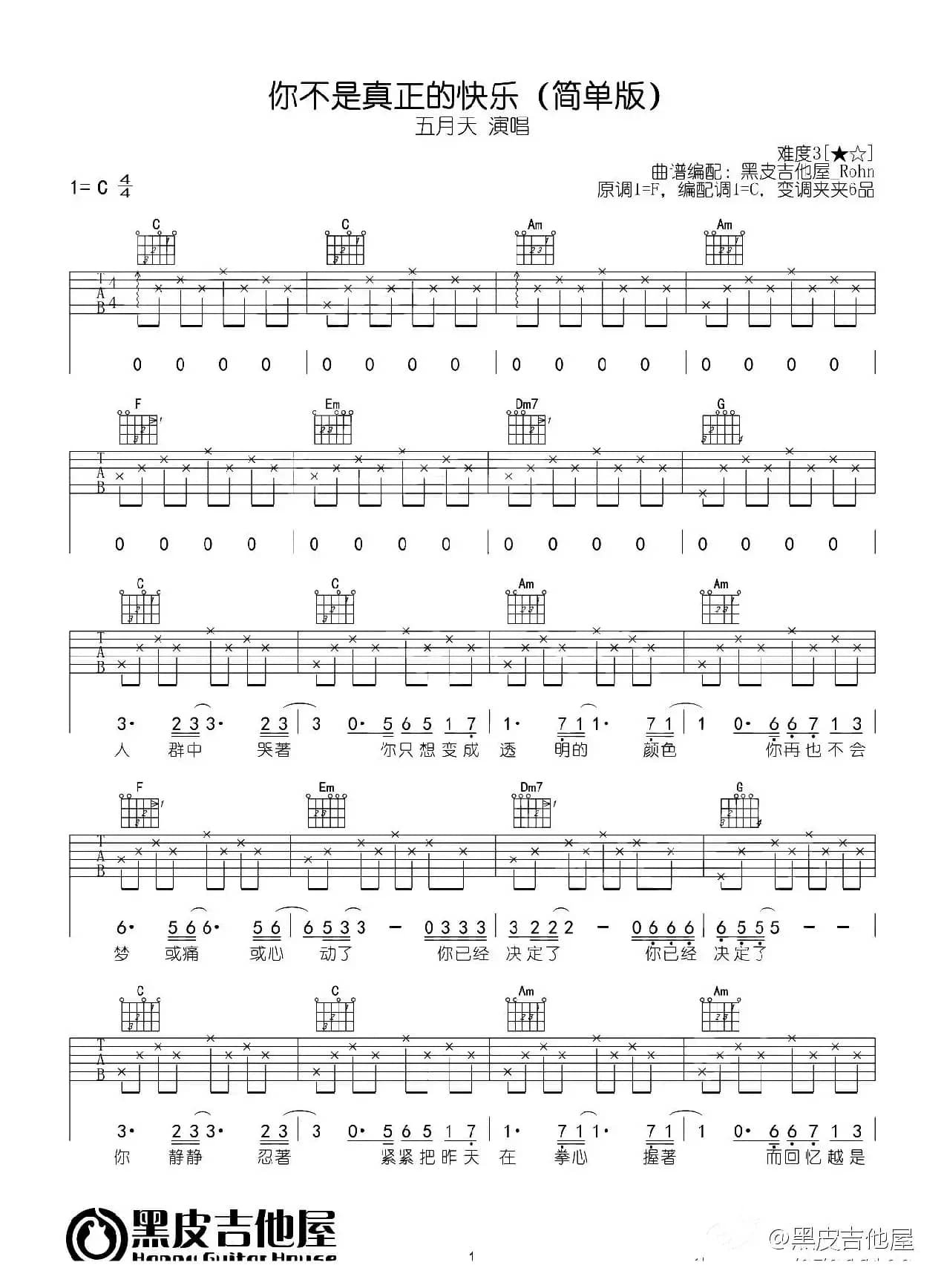 你不是真正的快乐（黑皮吉他屋编配版）
