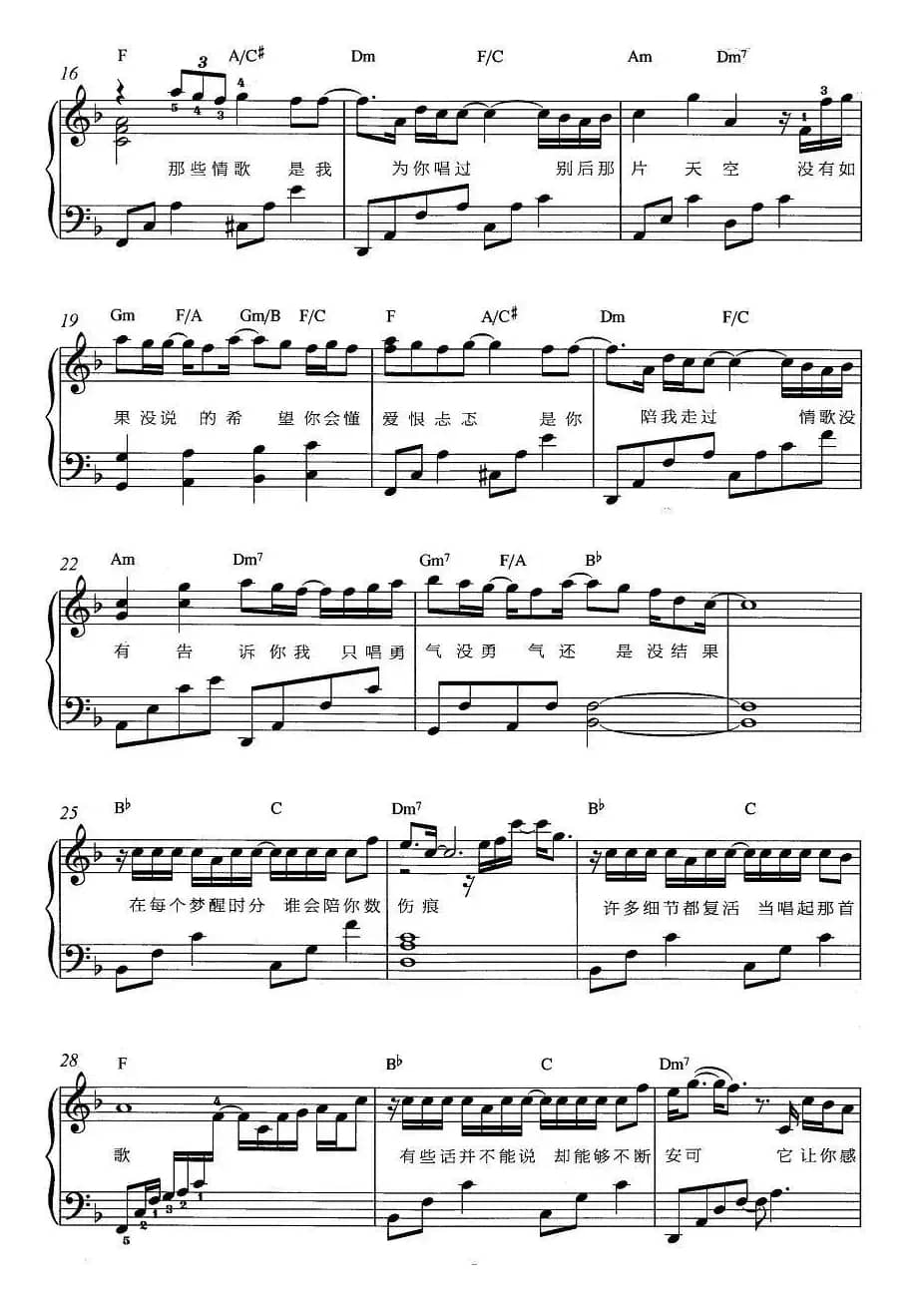 情歌没有告诉你（弹唱谱）