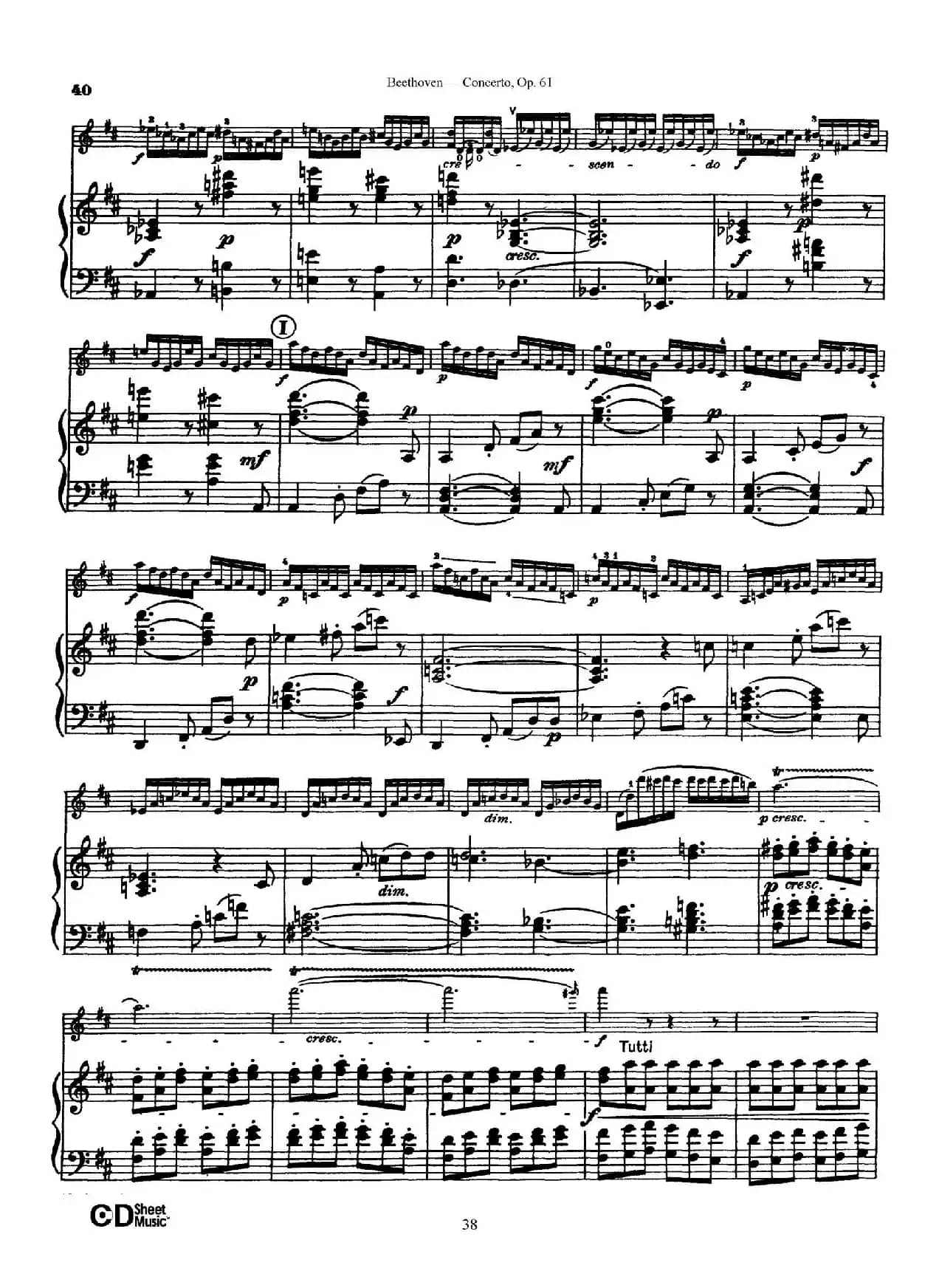 D大调小提琴协奏曲 Op.61（小提琴与钢琴版）