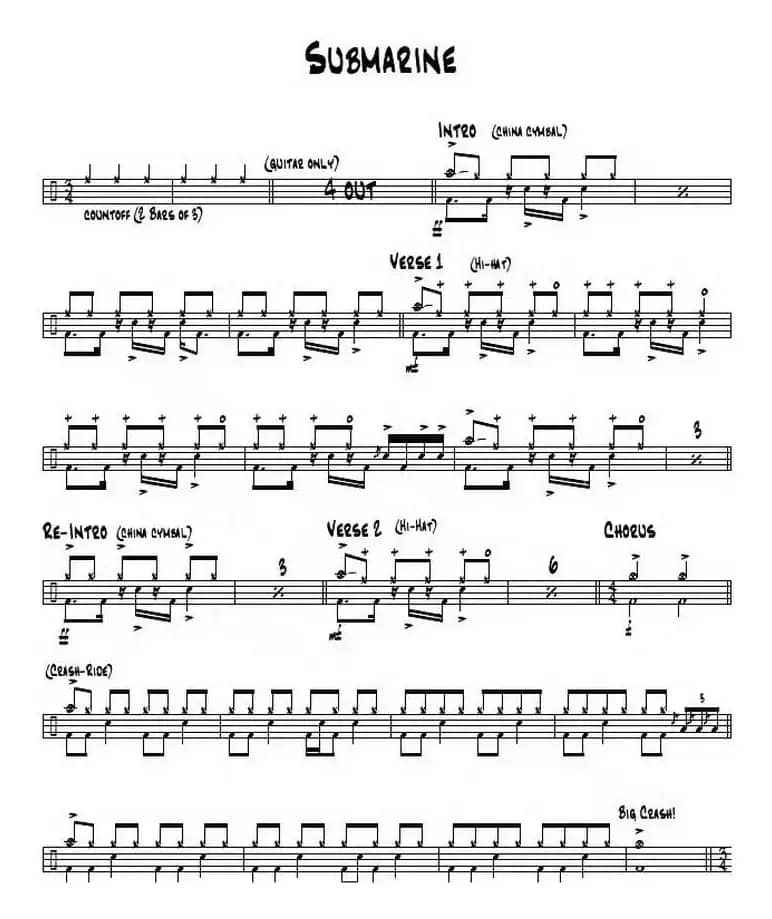 架子鼓谱： Rock - Submarine