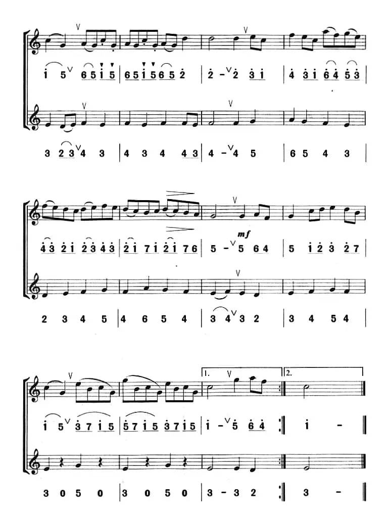 缪赛特风苗舞曲（八孔竖笛线简谱对照版、二重奏）