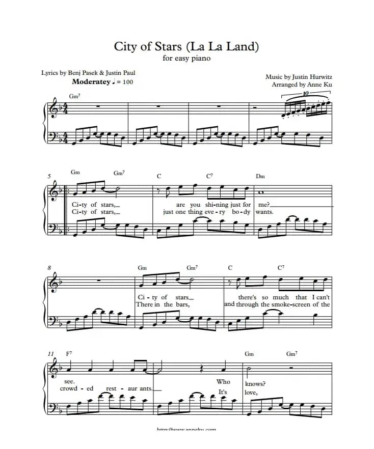 City of Stars（Lala Land）（钢琴弹唱谱）