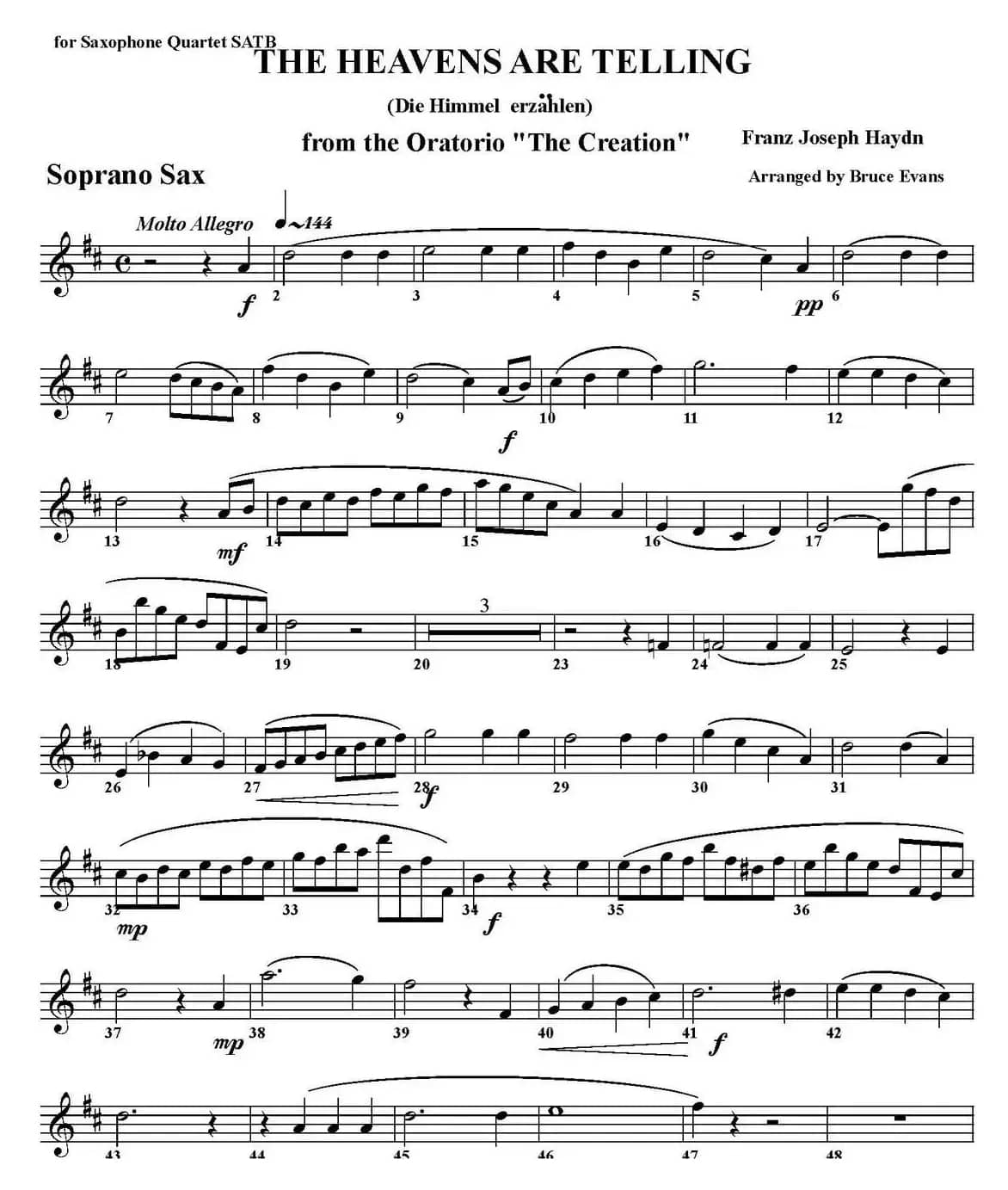 THE HEAVENS ARE TELLING（四重奏·高音萨克斯分谱）