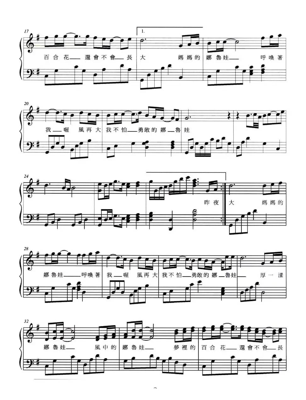 妈妈的娜鲁娃（弹唱谱）