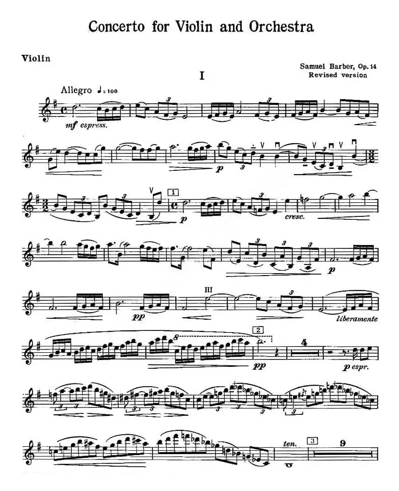 CONCERTO FOR VIOLIN AND ORCHESTRA Op.14（小提琴和交响乐协奏曲·小提琴分谱）