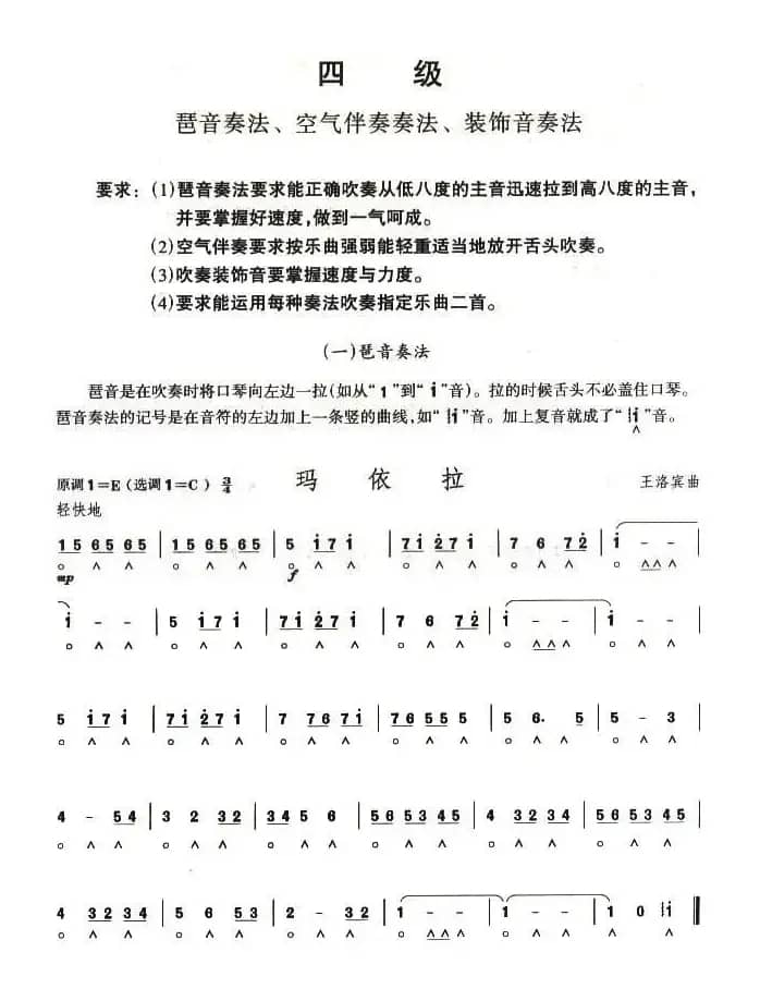 考级四级曲目：玛依拉