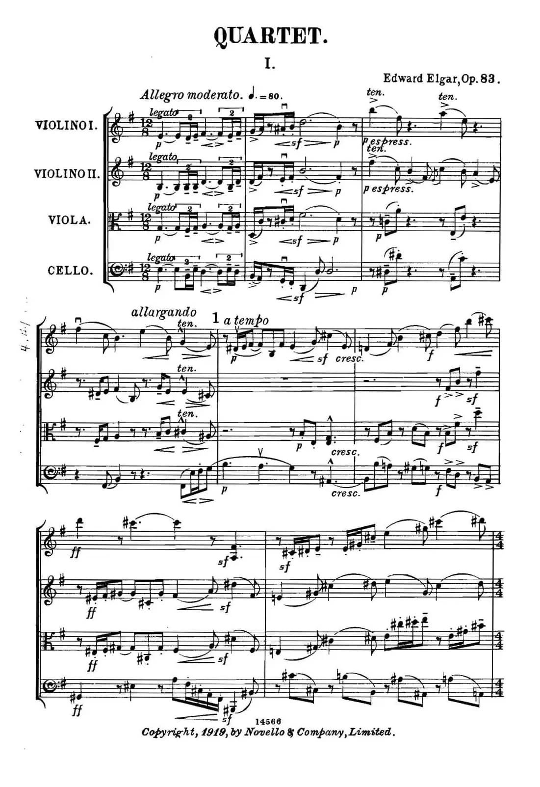 QUARTET Op.83（第一部分）（弦乐四重奏）