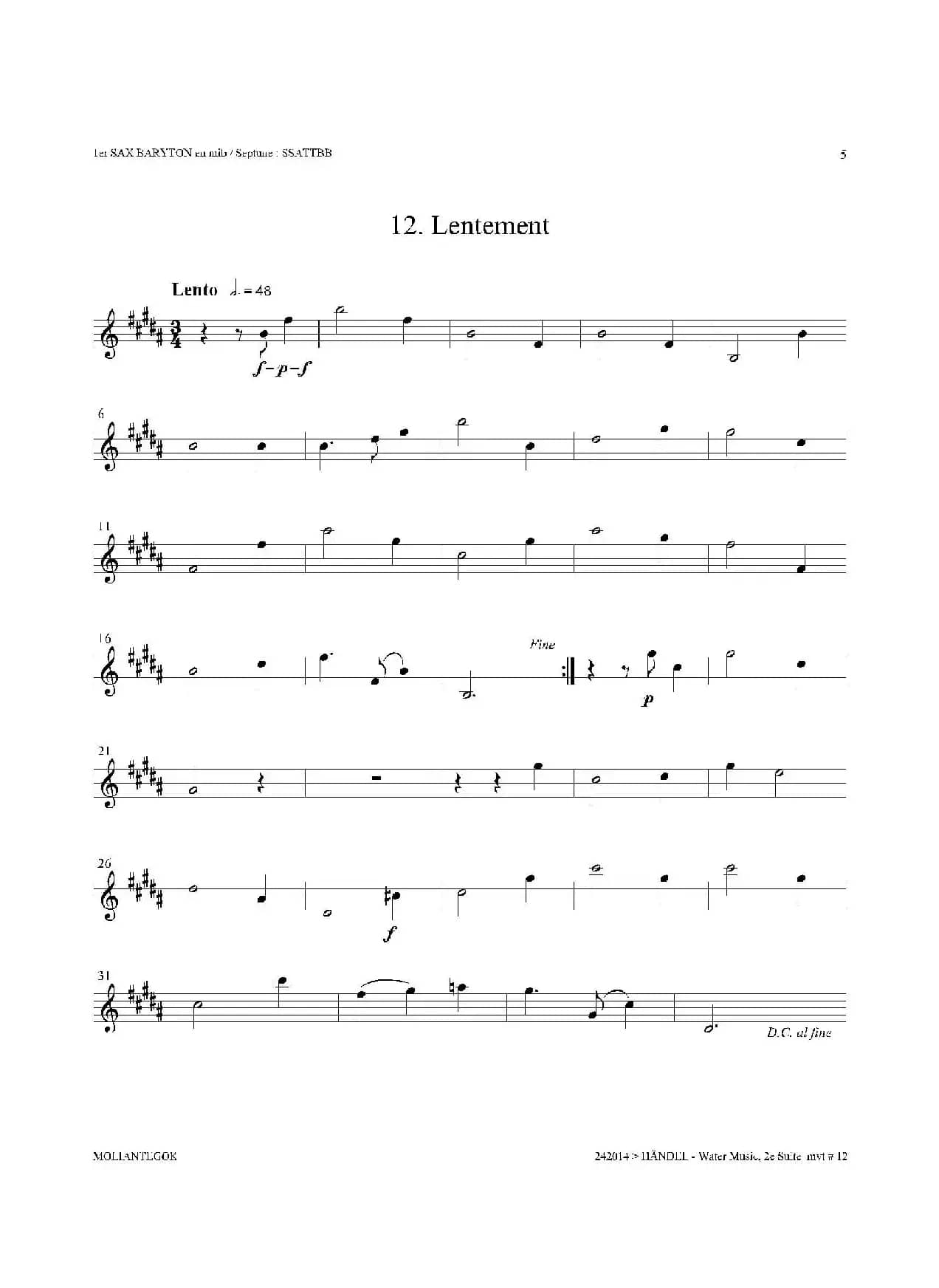 Water Music（HWV.349 No.2）（第一上低音萨克斯）