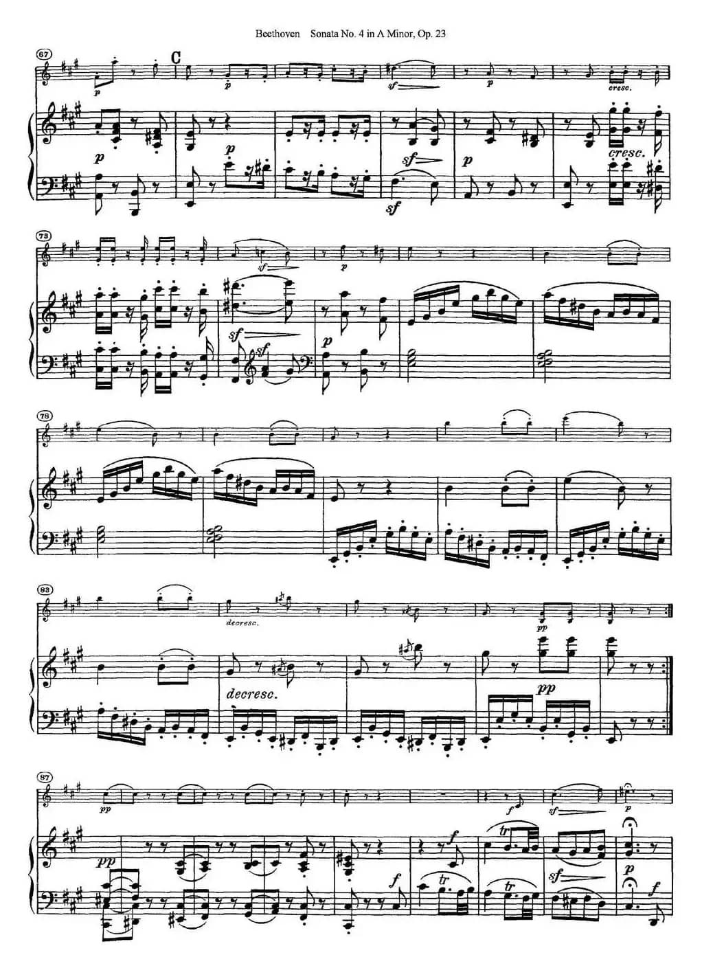 Violin Sonata No.4 in A Minor Op.23（小提琴+钢琴伴奏）