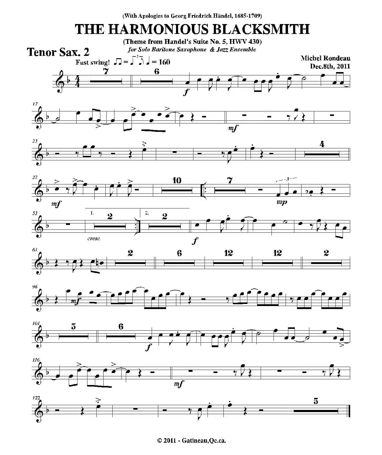 THE HARMONIOUS BLACKSMITH（第二次中音萨克斯分谱）