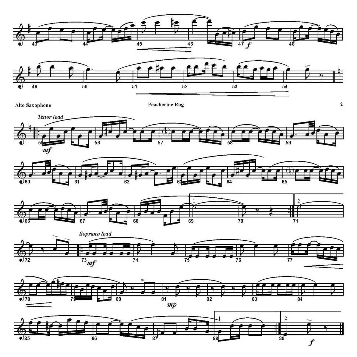 PEACHERINE RAG（四重奏·中音萨克斯分谱）