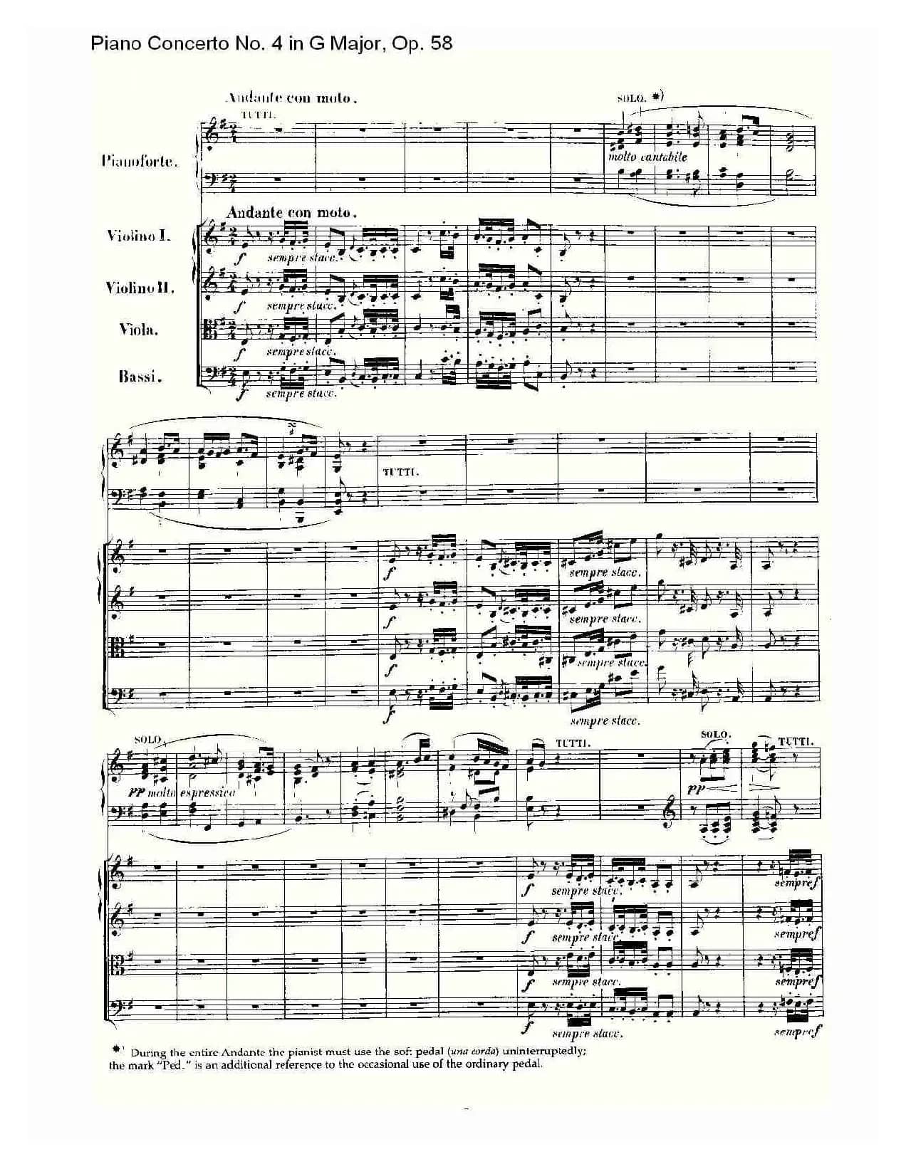 Ｇ大调钢琴第四协奏曲 Op.58 第二乐章（总谱）