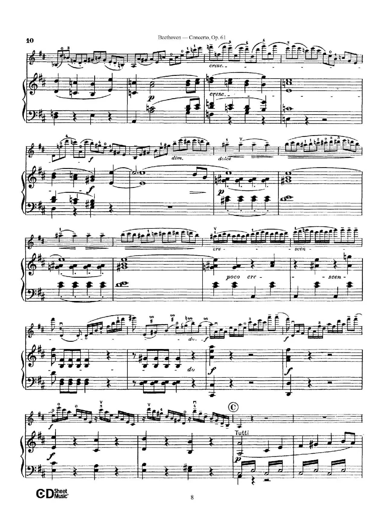 D大调小提琴协奏曲 Op.61（小提琴与钢琴版）