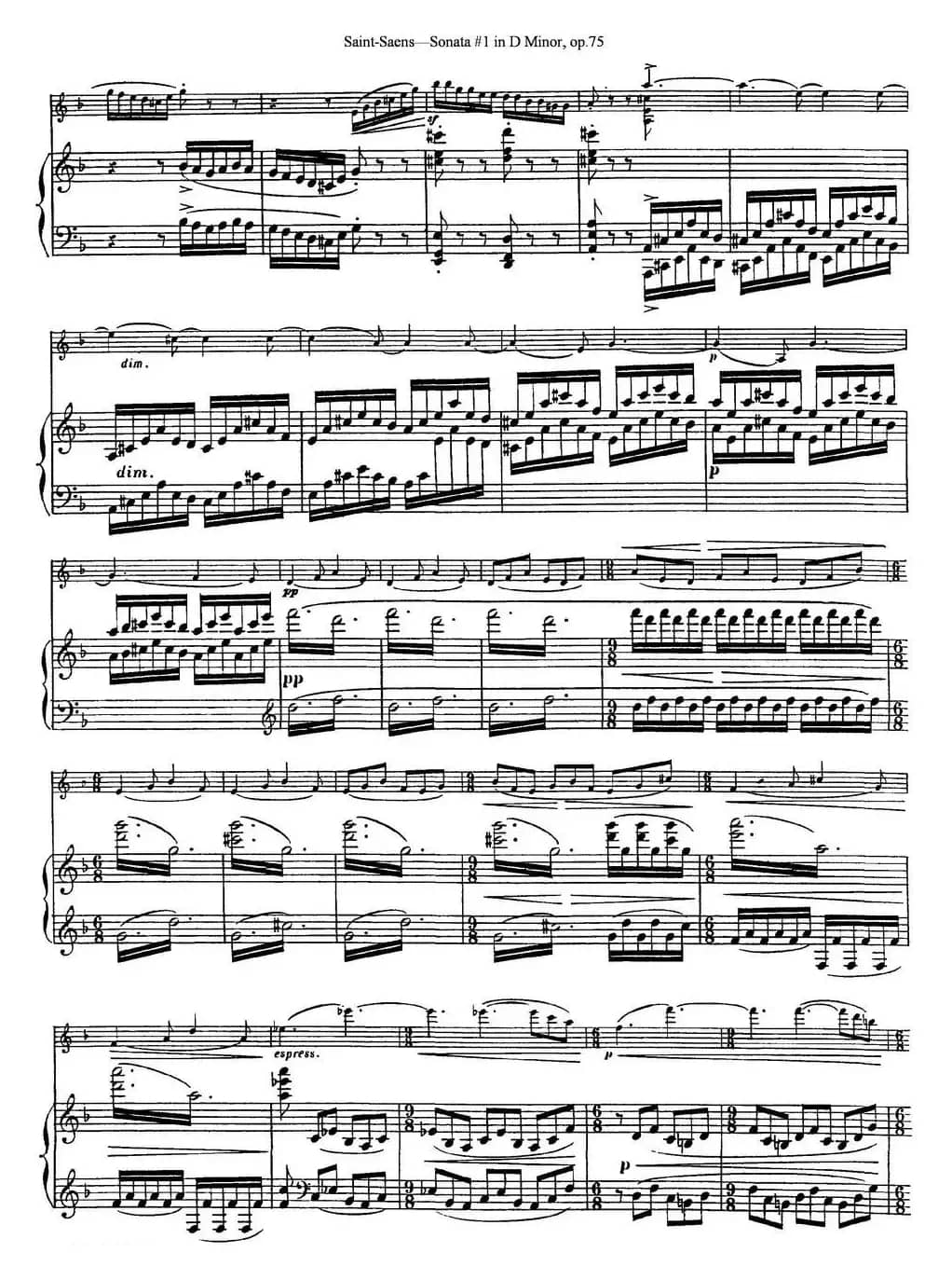 Violin Sonata No.1 in D Minor Op.75（小提琴+钢琴伴奏）