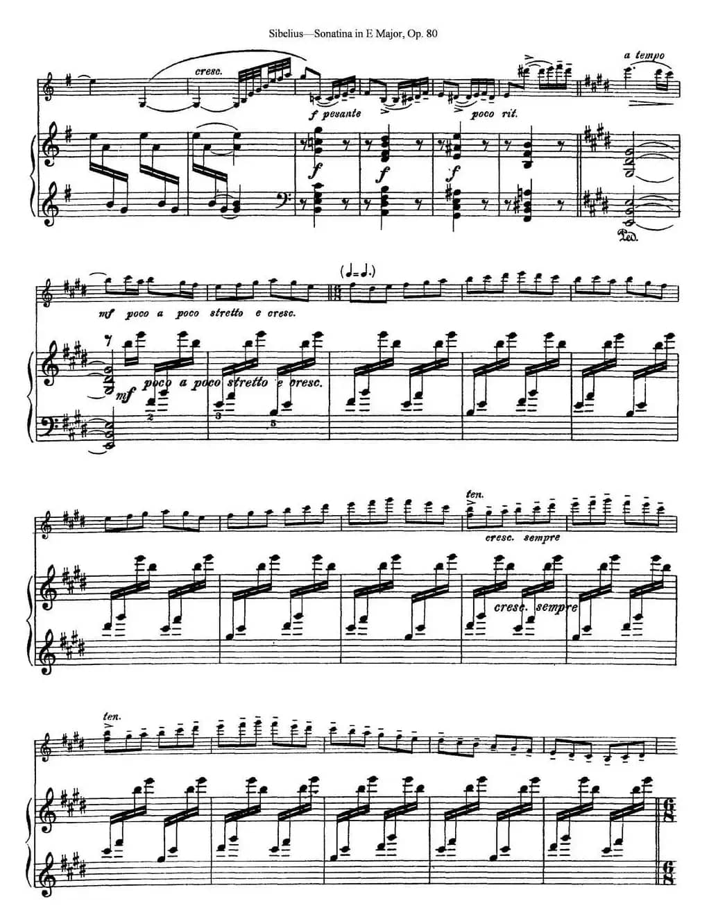 Violin Sonatina in E Major Op.80（小提琴+钢琴伴奏）