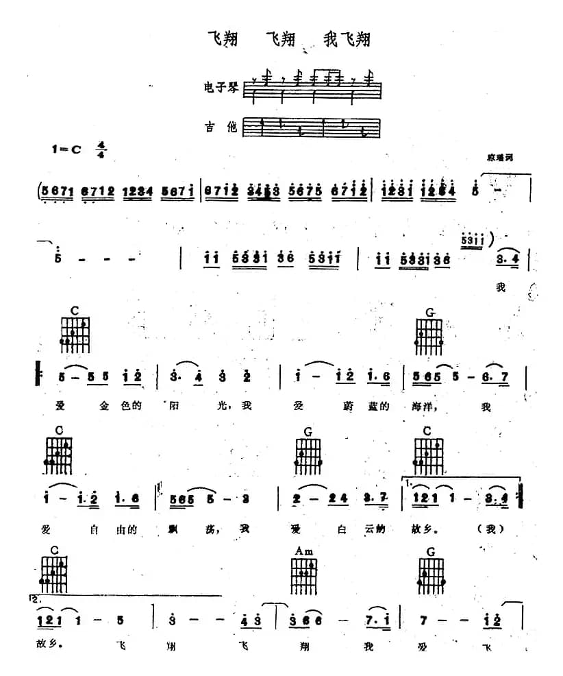 飞翔飞翔我飞翔（电子琴吉他弹唱谱）