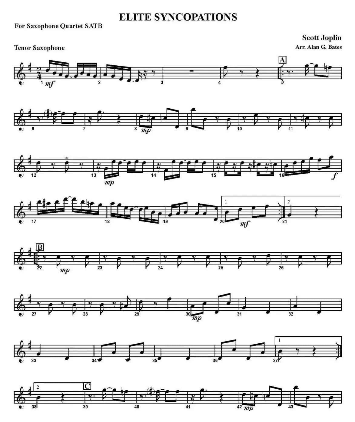 ELITE SYNCOPATIONS（四重奏·次中音萨克斯分谱）