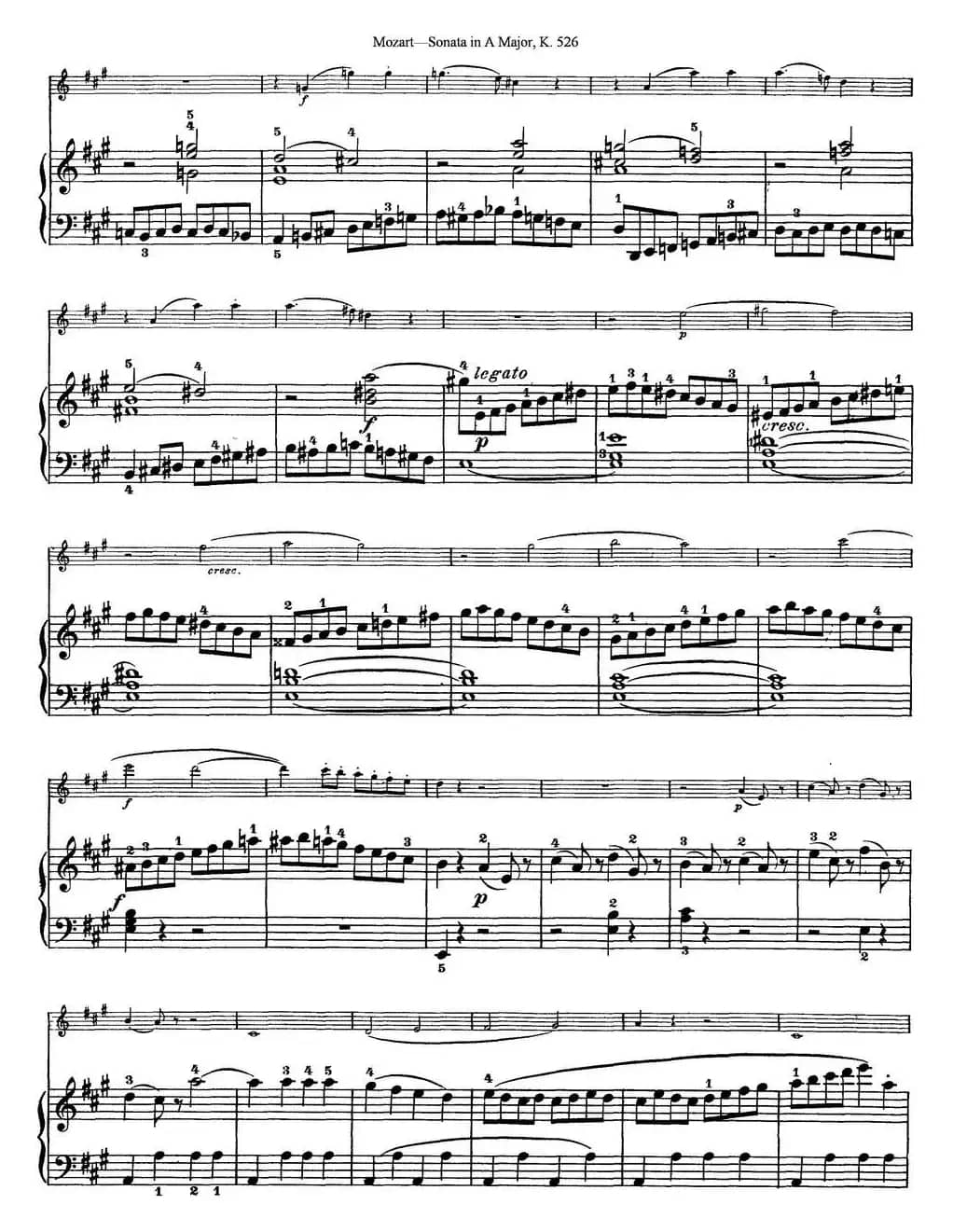 Violin Sonata in A Major K.526（小提琴+钢琴伴奏）