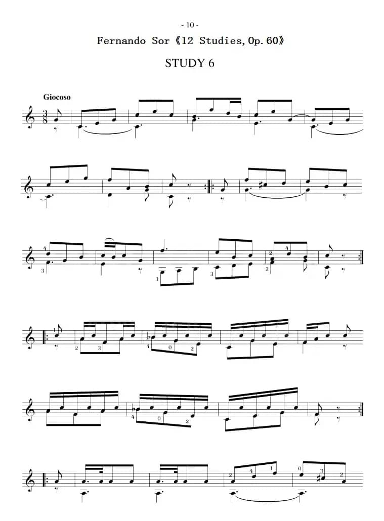 Fernando Sor《12 Studies,Op.60》（STUDY 6）