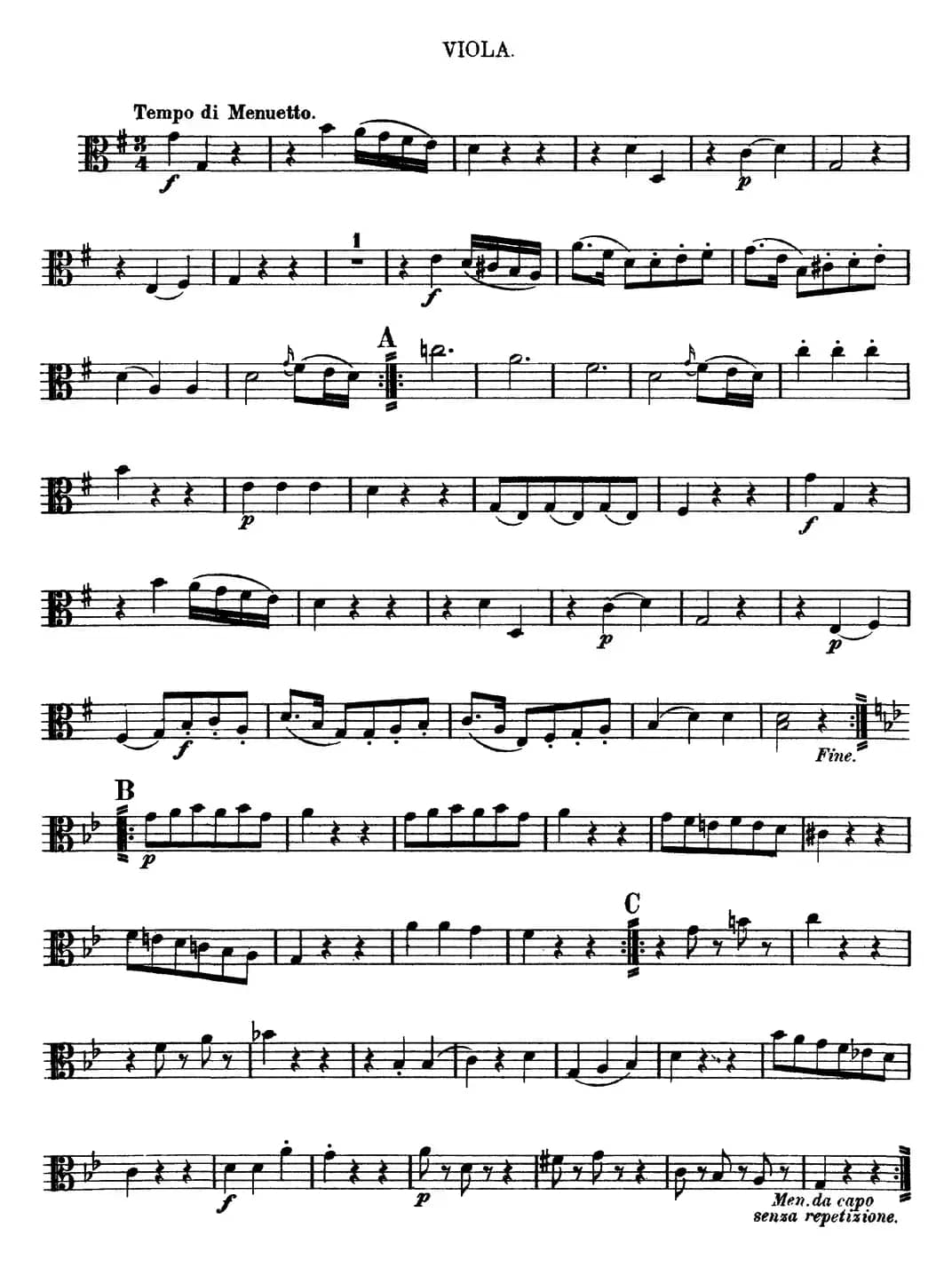 Mozart《Quartet No.3 in G Major,K.156》（Viola分谱）