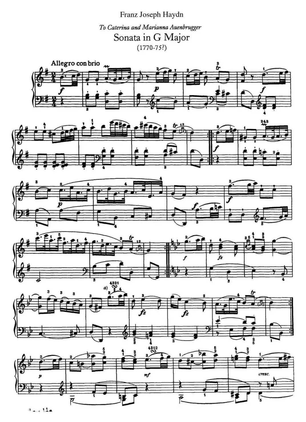 海顿 钢琴奏鸣曲 Hob XVI 39 in G major