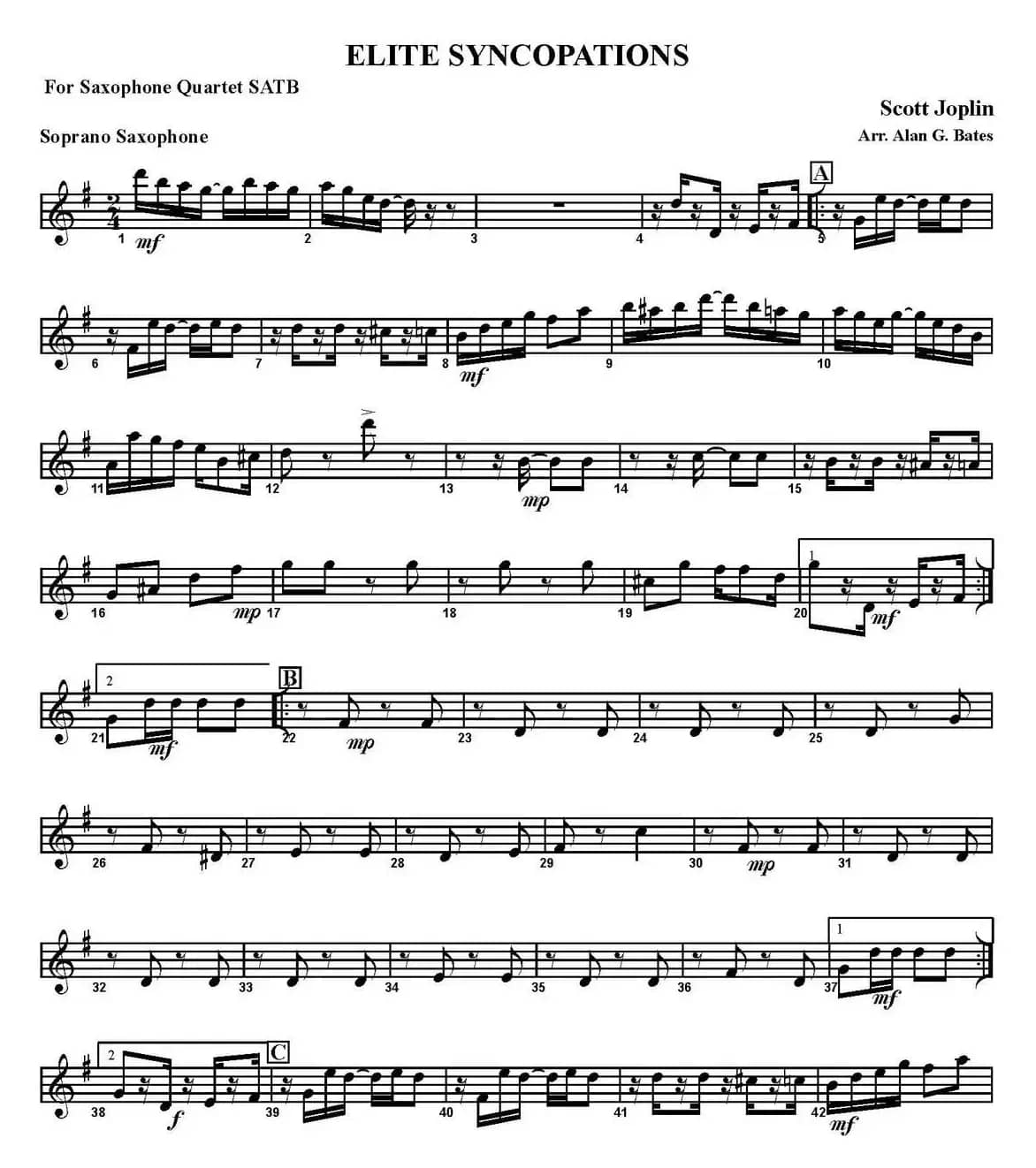 ELITE SYNCOPATIONS（四重奏·高音萨克斯分谱）