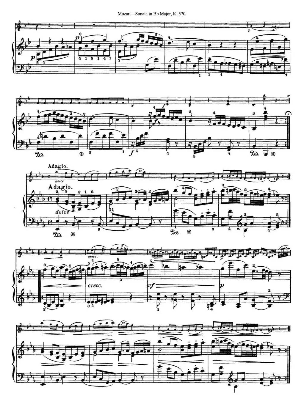 Violin Sonata in Bb Major K.570（小提琴+钢琴伴奏）