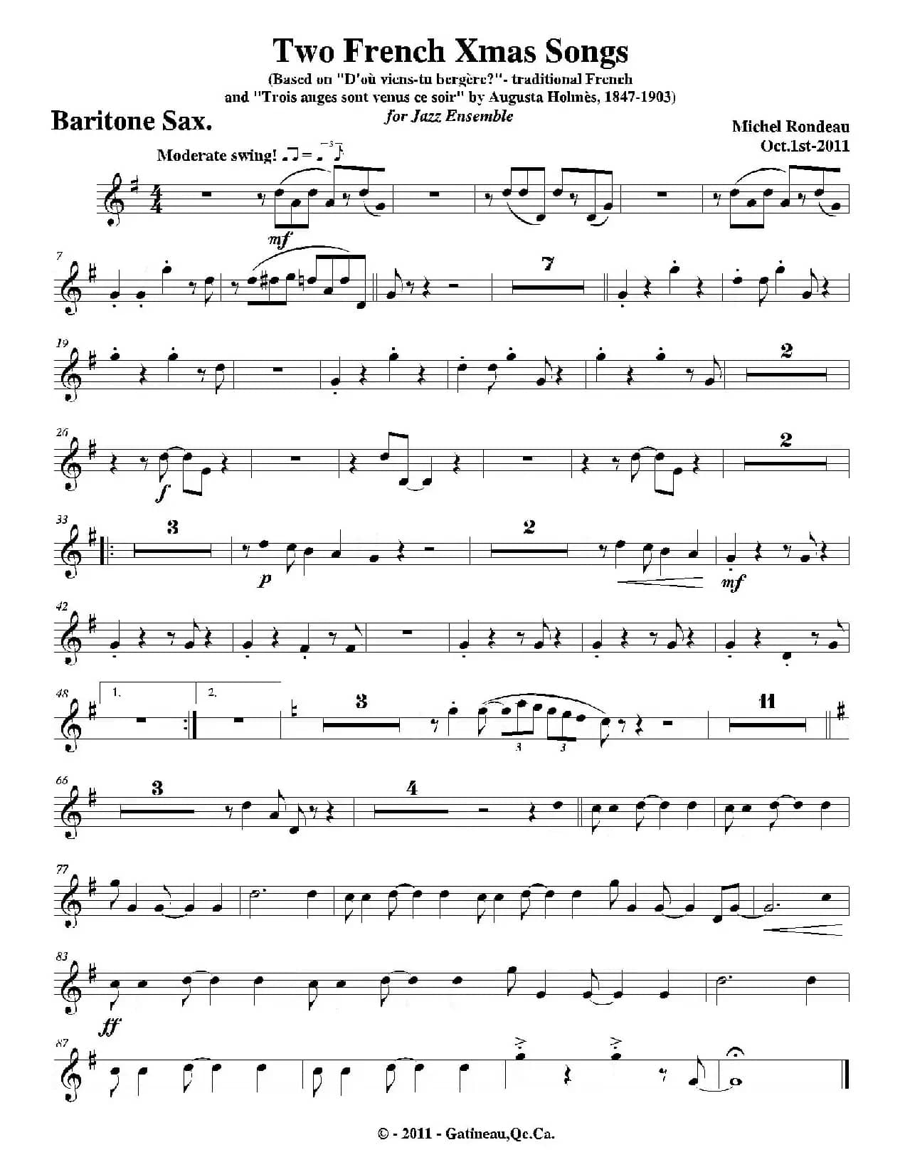 Two French Xmas Songs（上低音萨克斯分谱）