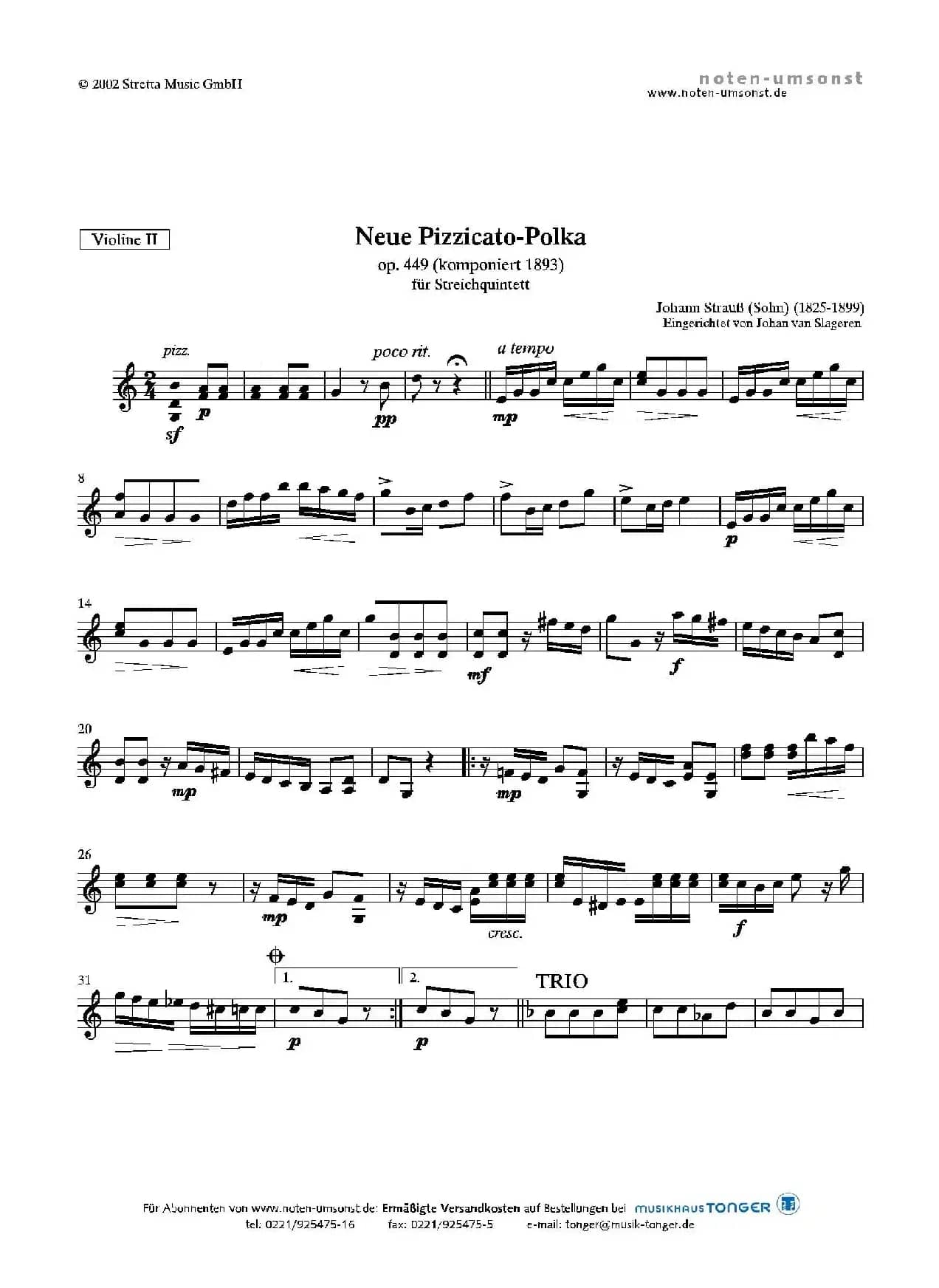 新拨弦波尔卡（弦乐五重奏总谱+分谱）