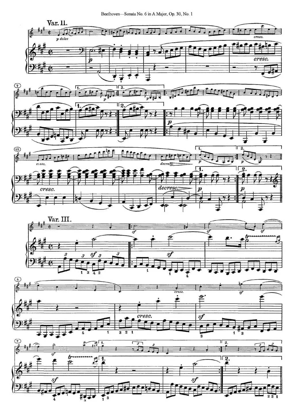 Violin Sonata No.6 in A Major Op.30 No.1（小提琴+钢琴伴奏）