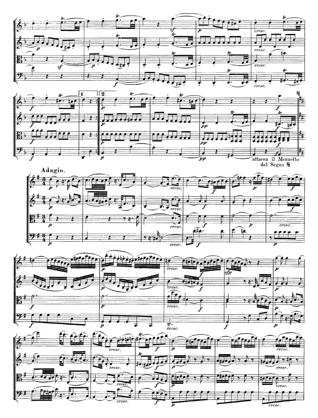Mozart《Quartet No.20 in D Major,K.499》（总谱）