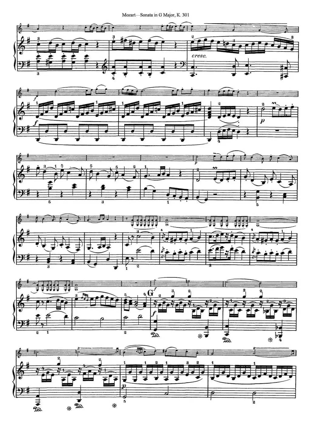 Violin Sonata in G Major K.301（小提琴+钢琴伴奏）