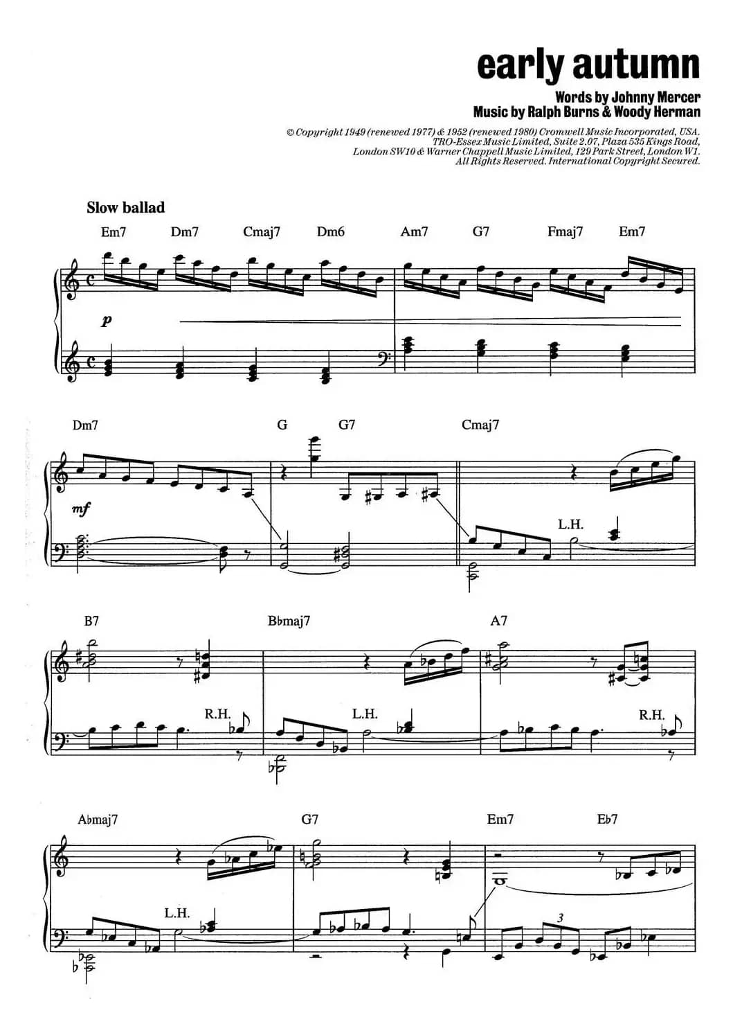 Early Autumn（爵士钢琴酒吧独奏钢琴谱）