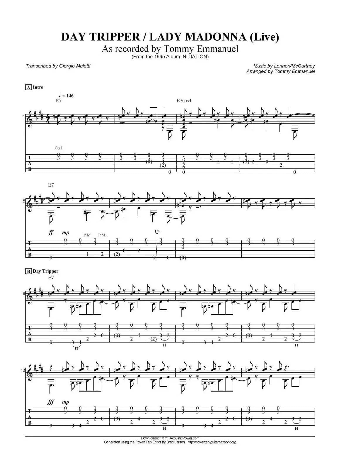 tommy emmanuel:day tripper/lady madonna（指弹吉他）