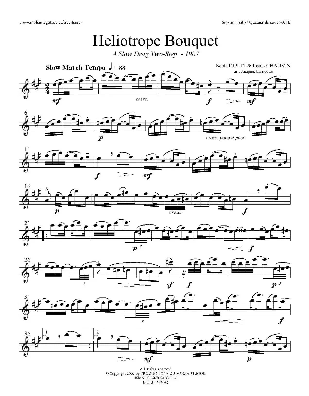 Heliotrope Bouquet（四重奏上低音萨克斯分谱）