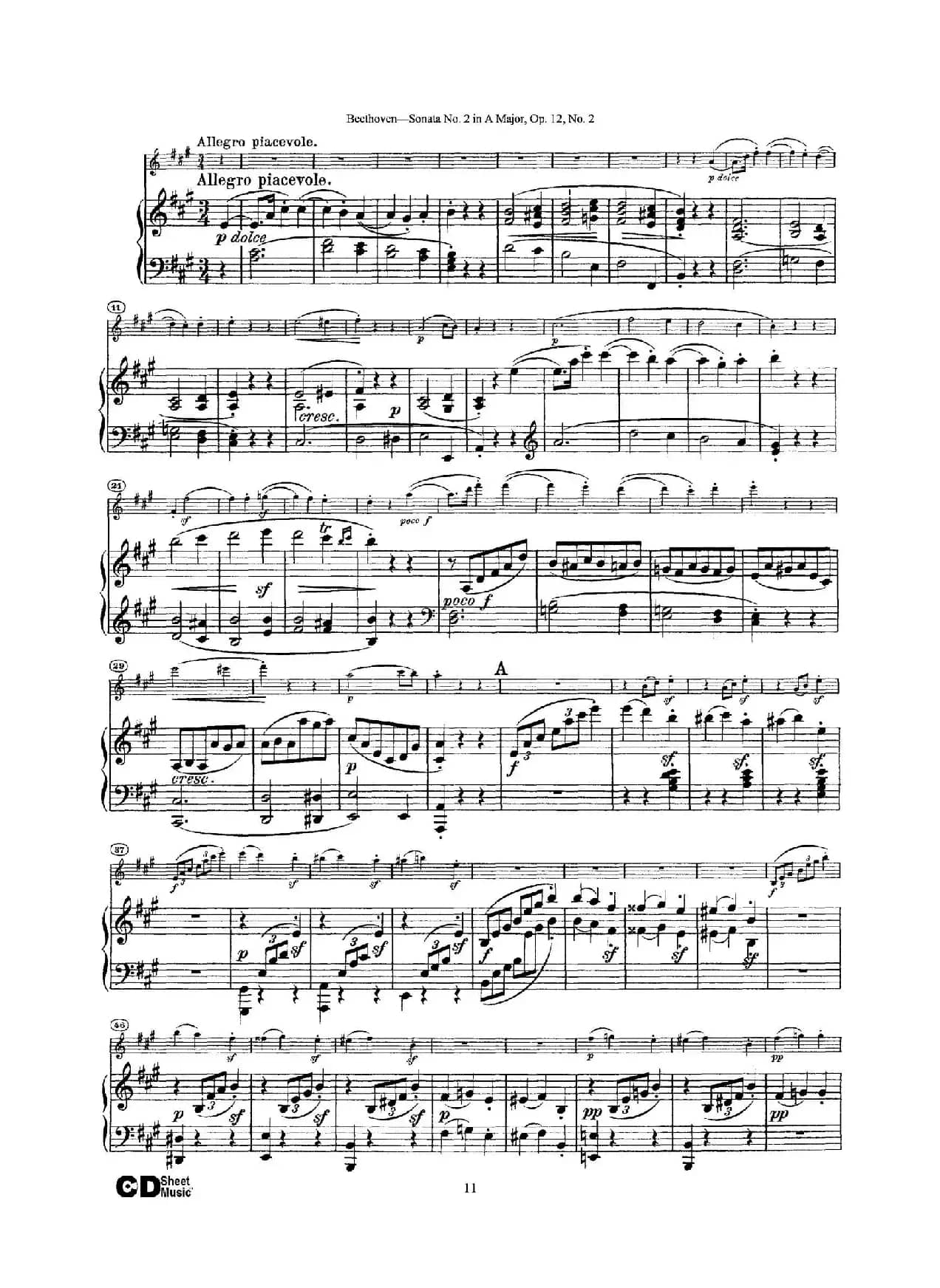 A大调第二小提琴奏鸣曲（Sonata No.2 in A Major Op.12,No.2）（小提琴+钢琴伴奏）