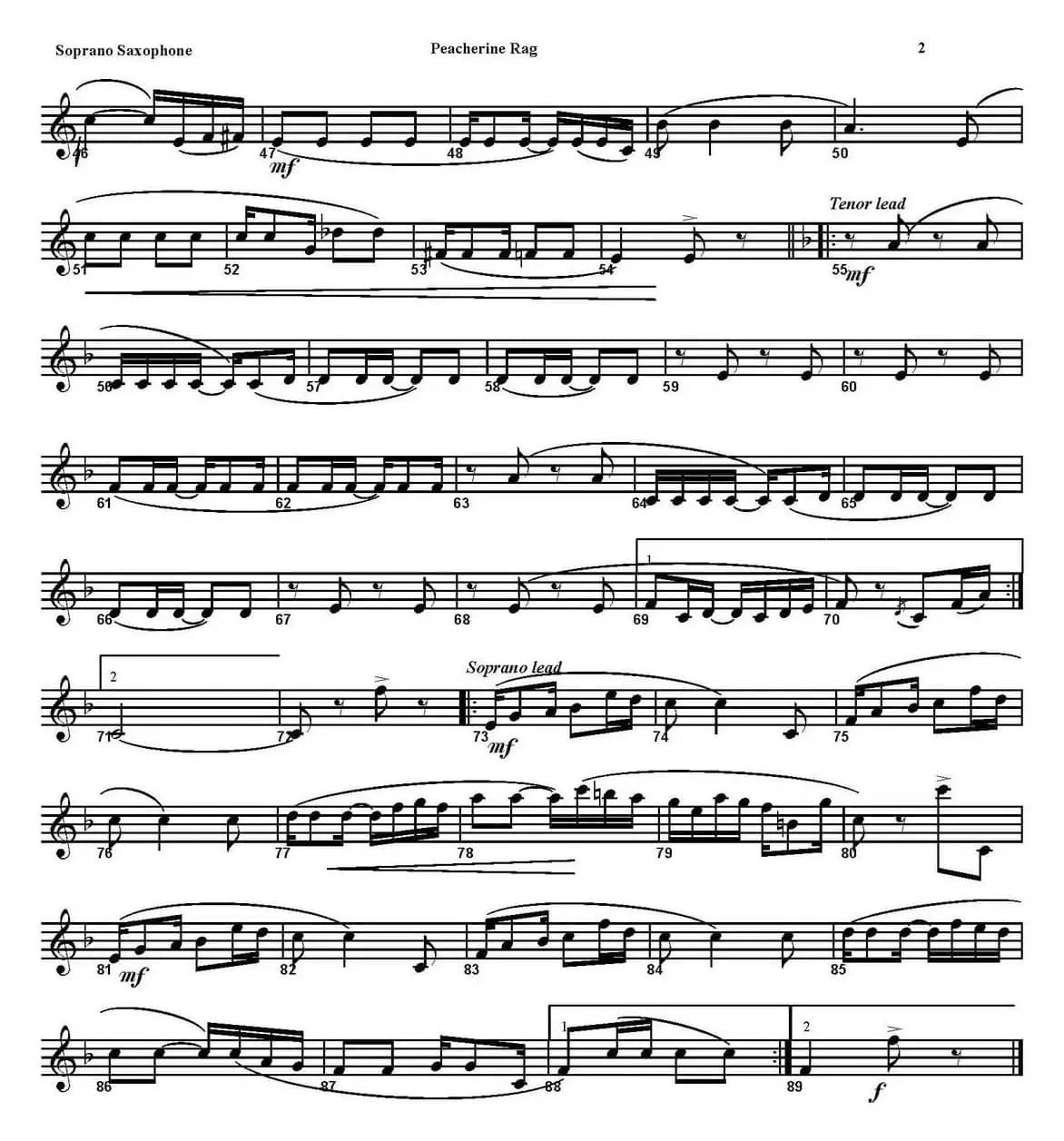 PEACHERINE RAG（四重奏·高音萨克斯分谱）