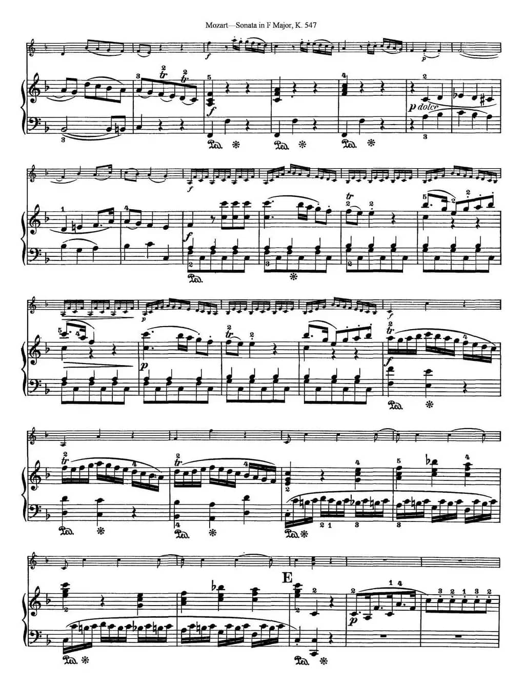 Violin Sonata in F Major K.547（小提琴+钢琴伴奏）
