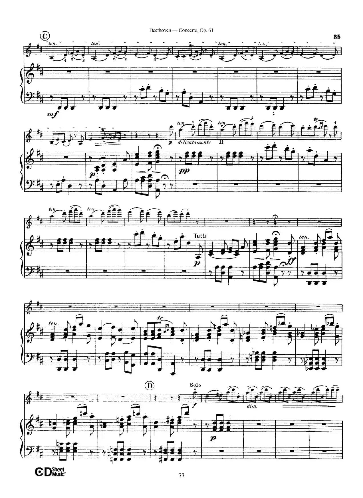 D大调小提琴协奏曲 Op.61（小提琴与钢琴版）