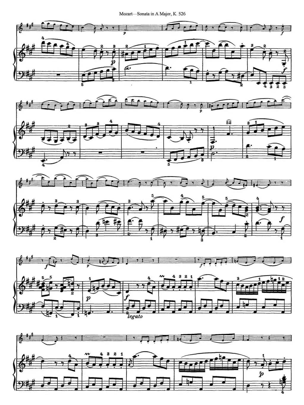 Violin Sonata in A Major K.526（小提琴+钢琴伴奏）