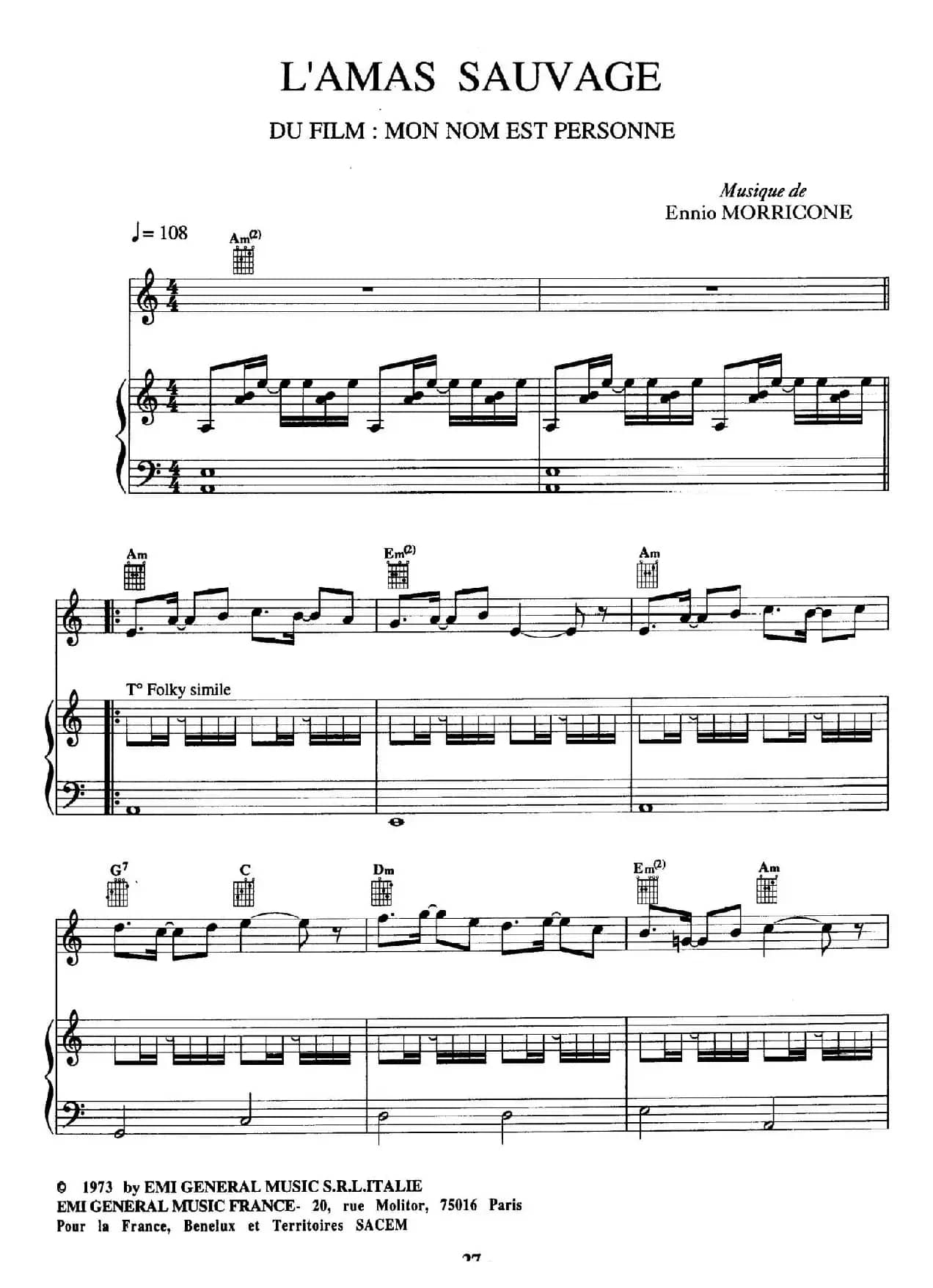 电影配乐大师莫瑞康最佳20首钢琴谱（Best of Ennio Morricone·8）