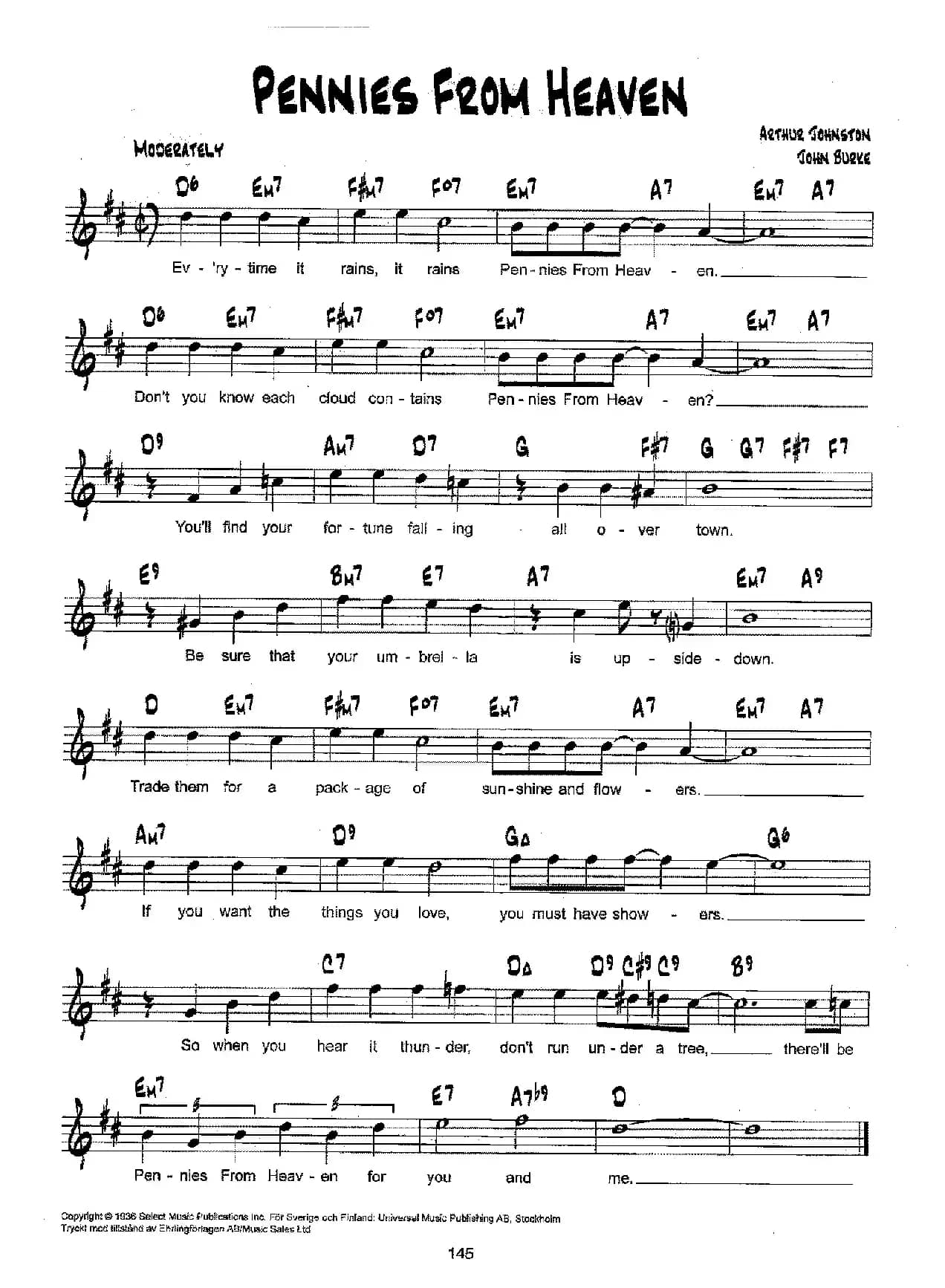 降B爵士乐谱：PENNIES FROM HEAVEN