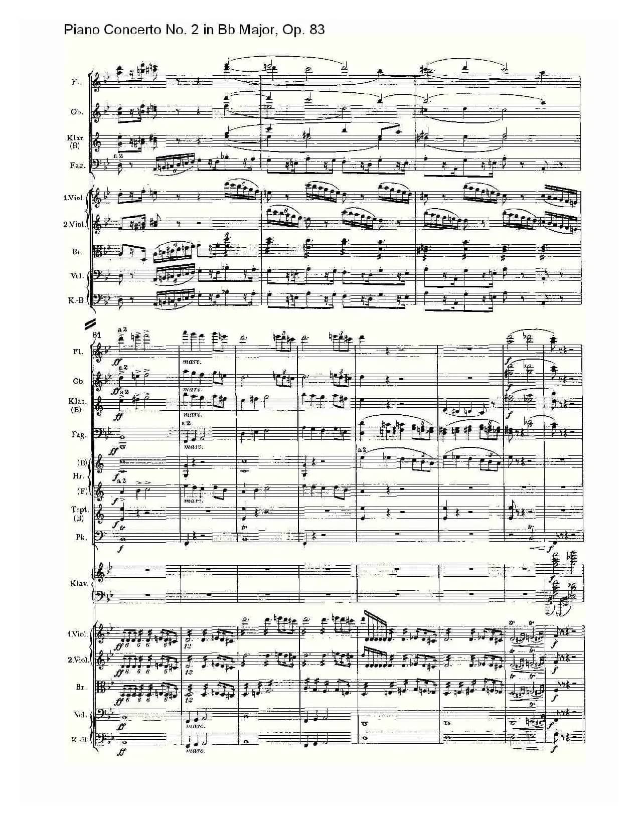 Bb大调钢琴第二协奏曲, Op.83第一乐章（一）