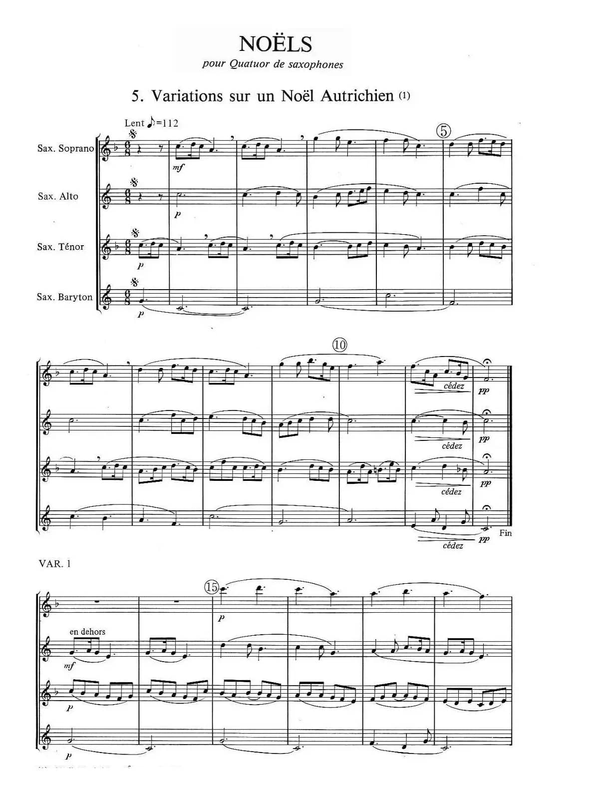 jean Bouvard 编写的6首萨克斯四重奏之五