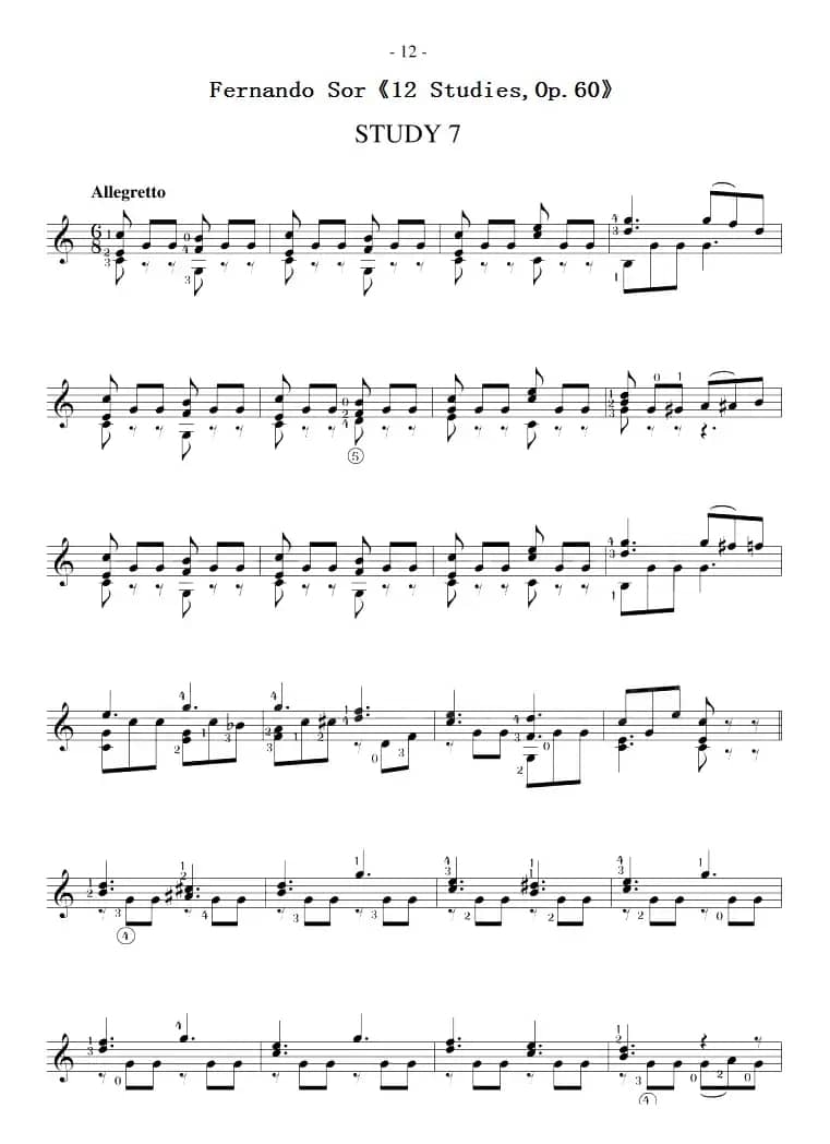 Fernando Sor《12 Studies,Op.60》（STUDY 7）